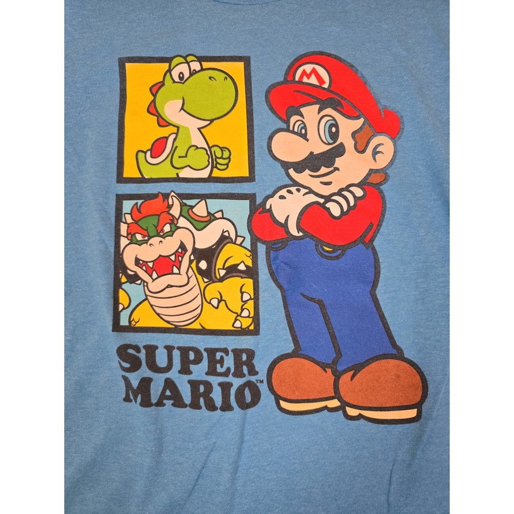 Nintendo Super Mario Graphic T Shirt Bowser Yoshi Blue Youth Kids Boys Size XL